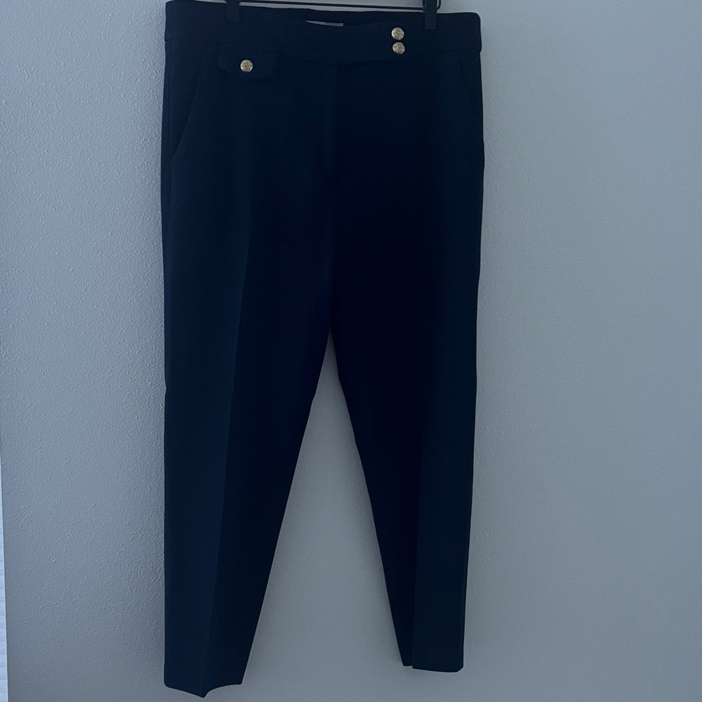 Veronica Beard Navy Trousers with Gold Buttons